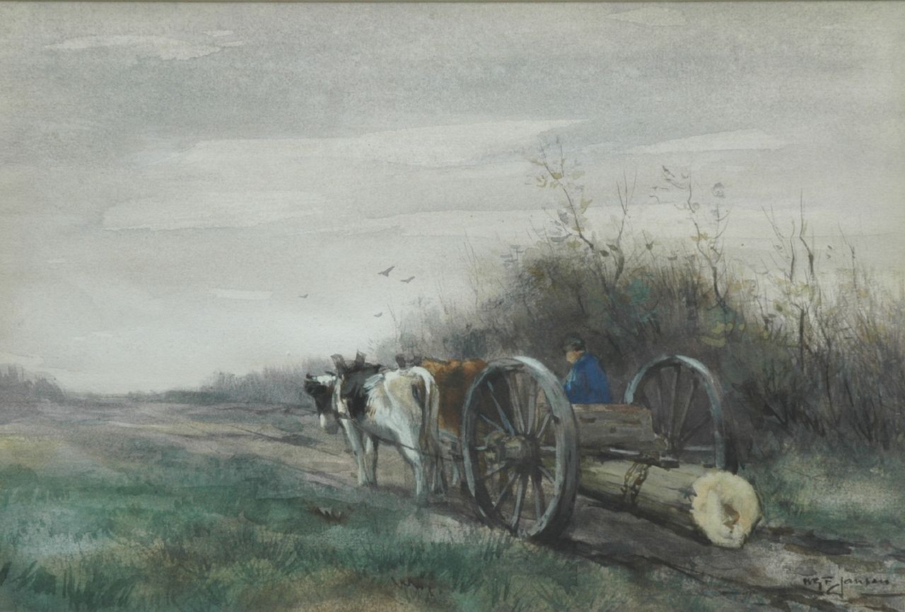 Jansen W.G.F.  | 'Willem' George Frederik Jansen, Gathering wood, Brabant, watercolour on paper 24.8 x 36.6 cm, signed l.r.