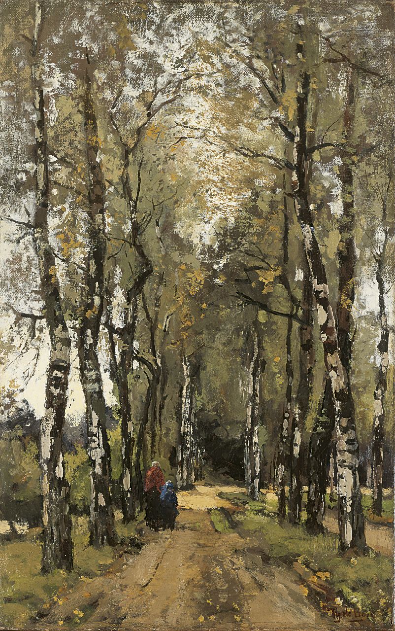 Bock T.E.A. de | Théophile Emile Achille de Bock, A woman with her child on a forest path, oil on canvas 60.0 x 38.3 cm, signed l.r.