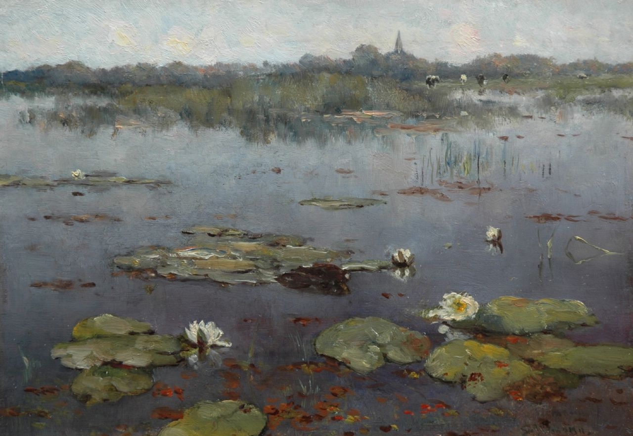 Altmann G.  | Gerard Altmann, Waterlilies, oil on panel 21.6 x 31.2 cm, signed l.r.