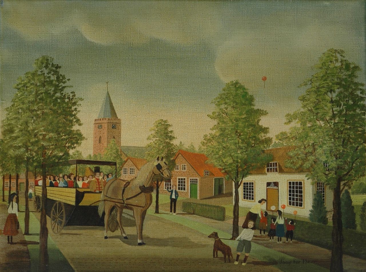 Haar J.E. ter | Jacob Everard 'Jaap' ter Haar, Horsetram, Blaricum, oil on canvas 30.7 x 40.3 cm, signed l.r.