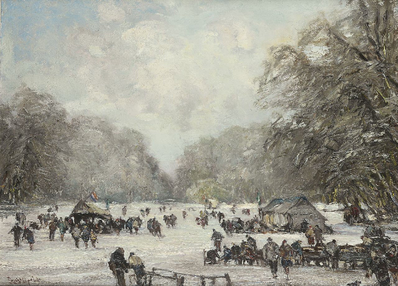 Apol L.F.H.  | Lodewijk Franciscus Hendrik 'Louis' Apol, Skaters on the pond in the Haagse Bos, oil on canvas 55.3 x 75.2 cm, signed l.l.