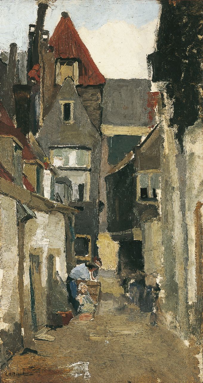 Breitner G.H.  | George Hendrik Breitner, A street, Rotterdam, oil on canvas laid down on panel 44.6 x 24.4 cm, signed l.l. and painted circa 1880