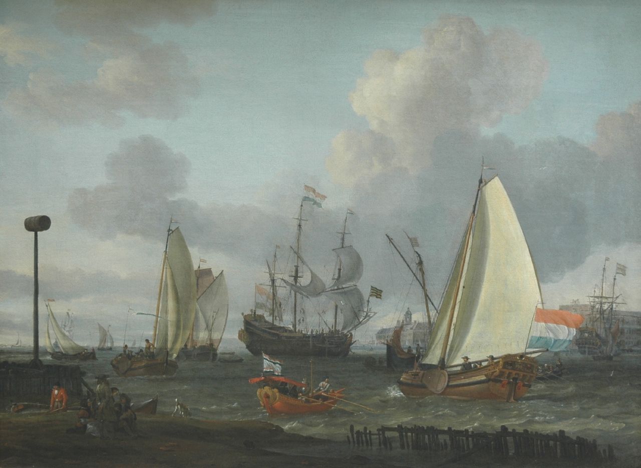 Abraham Storck | Shipping in a Dutch harbour, possibly Amsterdam, oil on canvas, 70.2 x 94.0 cm, signed l.l.