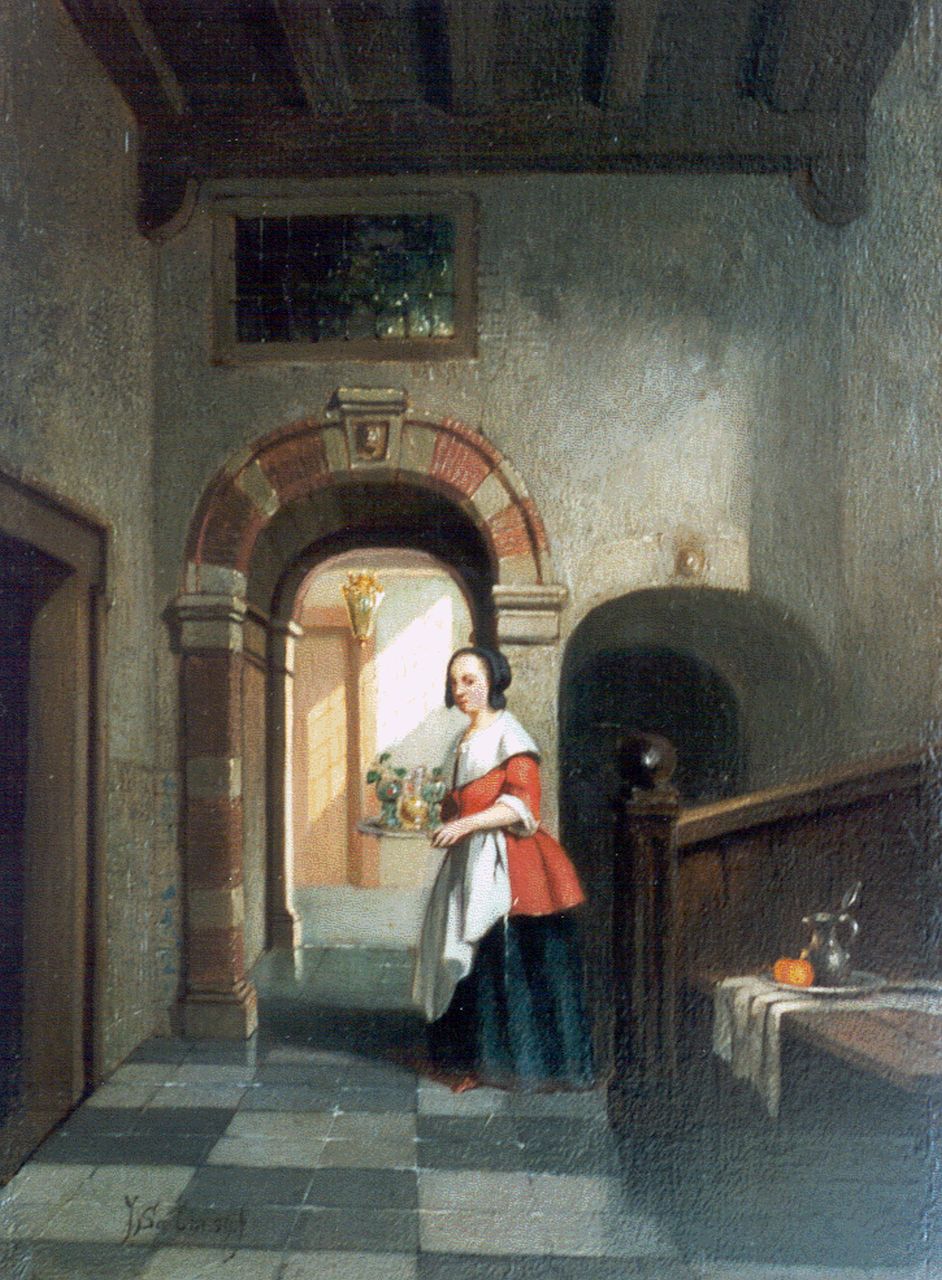 Salm J.C.  | Johannes Cornelis Salm, Dutch interior, oil on panel 20.0 x 14.4 cm, signed l.l. and dated '59