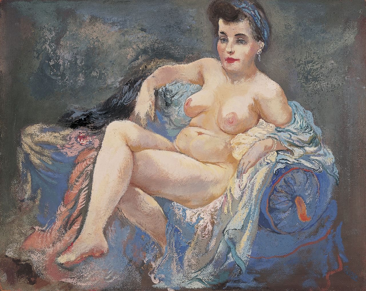 Grosz G.  | George 'Georg' Grosz, A nude, oil on board 40.3 x 50.9 cm, signed l.r. and painted in 1942