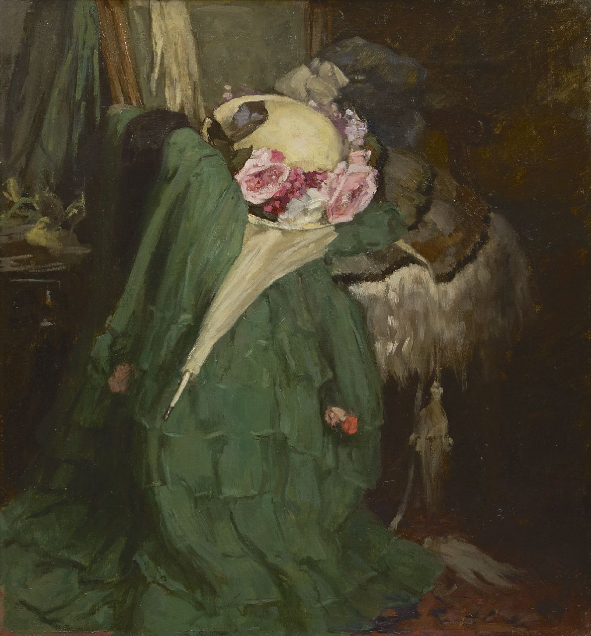 Woutersen van Doesburgh E.L.H.  | 'Elsa' Louisa Hannelina Woutersen van Doesburgh, The hat with pink roses, oil on canvas 50.0 x 46.0 cm, signed u.r.