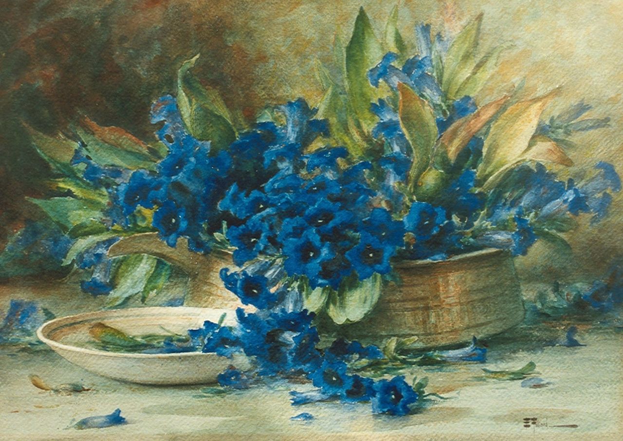 Filliard E.  | Ernest Filliard, Gentians, watercolour on paper 40.0 x 57.0 cm, signed l.r.