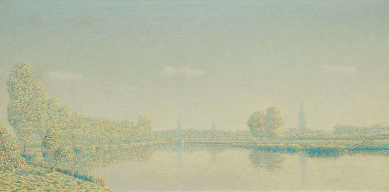 Birnie J.  | Johan Birnie, A view on the Eem with Amersfoort in the background, oil on canvas 37.3 x 71.4 cm, signed l.l. and dated 1913