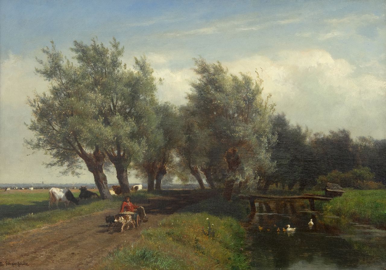 Schampheleer E. de | Edmund de Schampheleer | Paintings offered for sale | Polder landscape, oil on canvas 43.8 x 62.3 cm, signed l.l. and without frame