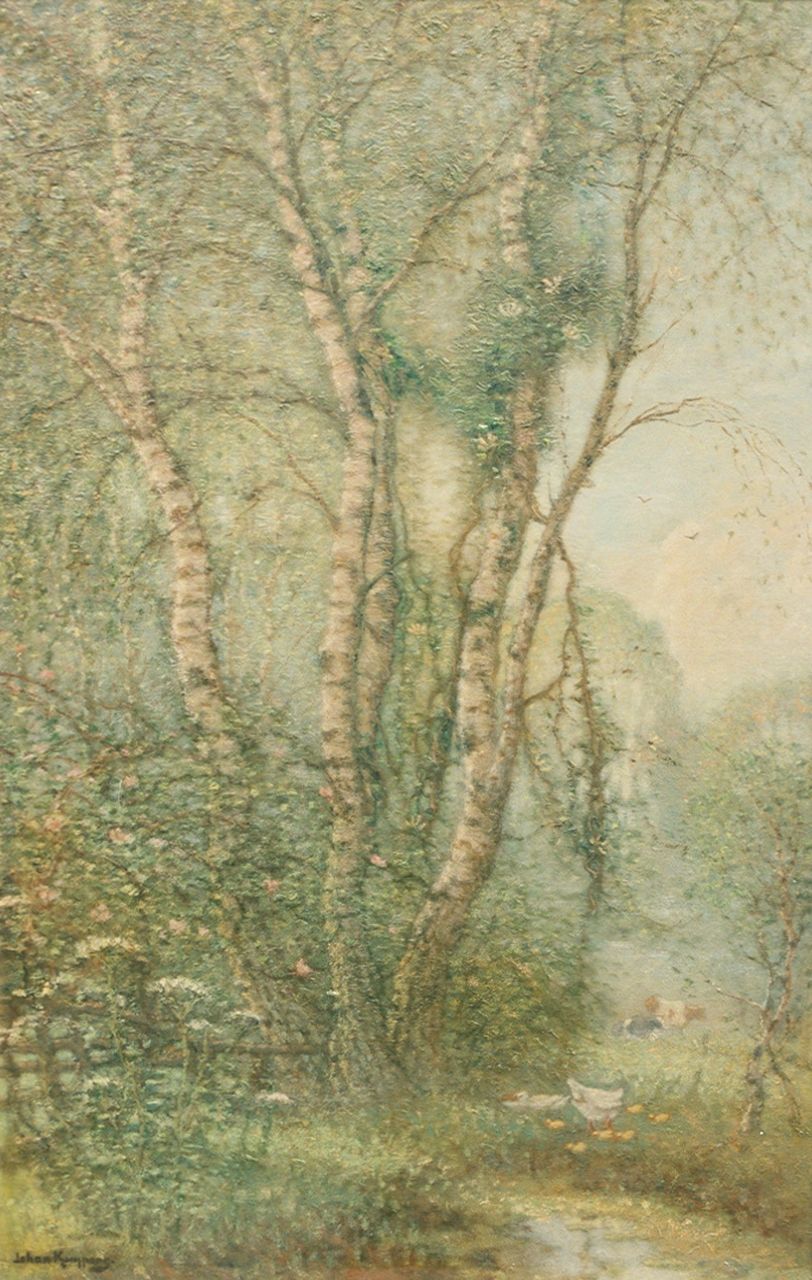 Kuijpers J.C.E.  | 'Johan' Cornelis Eliza Kuijpers, A birch in the early morning fog, oil on canvas 100.2 x 65.4 cm, signed l.l.