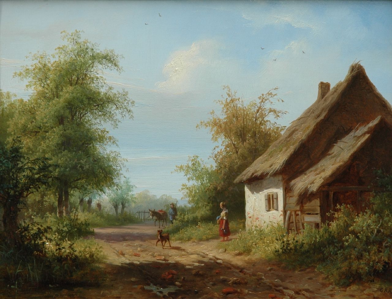 Roth G.A.  | George Andries Roth, A farmer returning home, oil on panel 25.8 x 33.3 cm, signed l.r. with initials