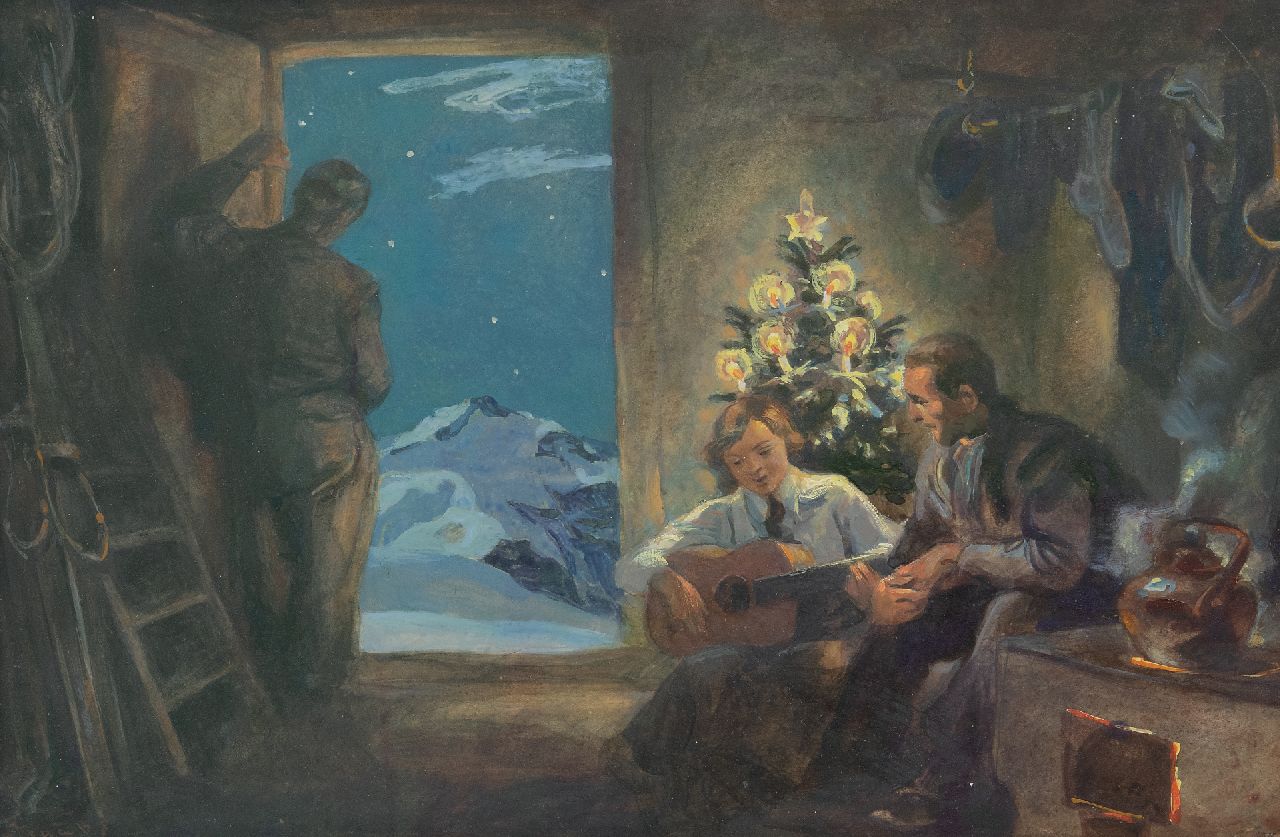 Gustav Traub | Christmas Eve high in the Alps, oil on paper, 28.2 x 41.7 cm, signed l.l.