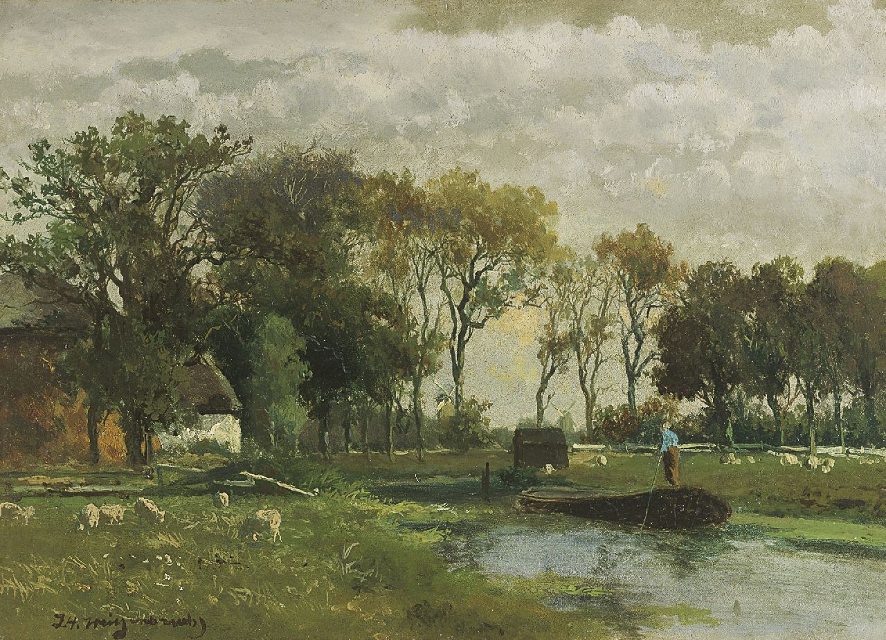 Weissenbruch H.J.  | Hendrik Johannes 'J.H.' Weissenbruch, A polder landscape, oil on canvas 24.9 x 34.2 cm, signed l.l. in full and with initials