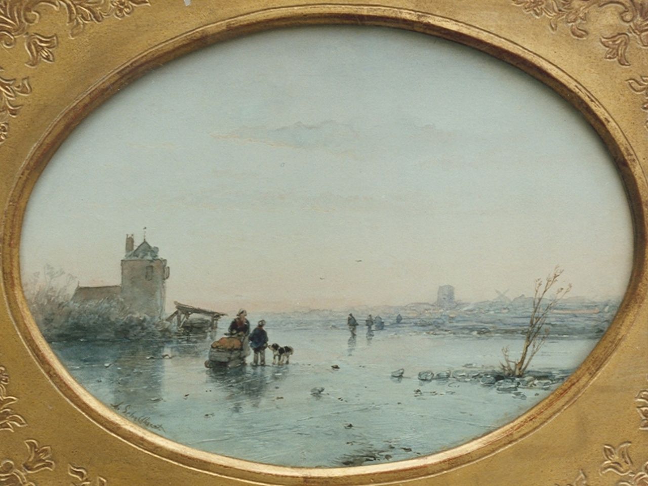 Schelfhout A.  | Andreas Schelfhout, A winter landscape, watercolour on paper 22.0 x 30.0 cm, signed l.l.