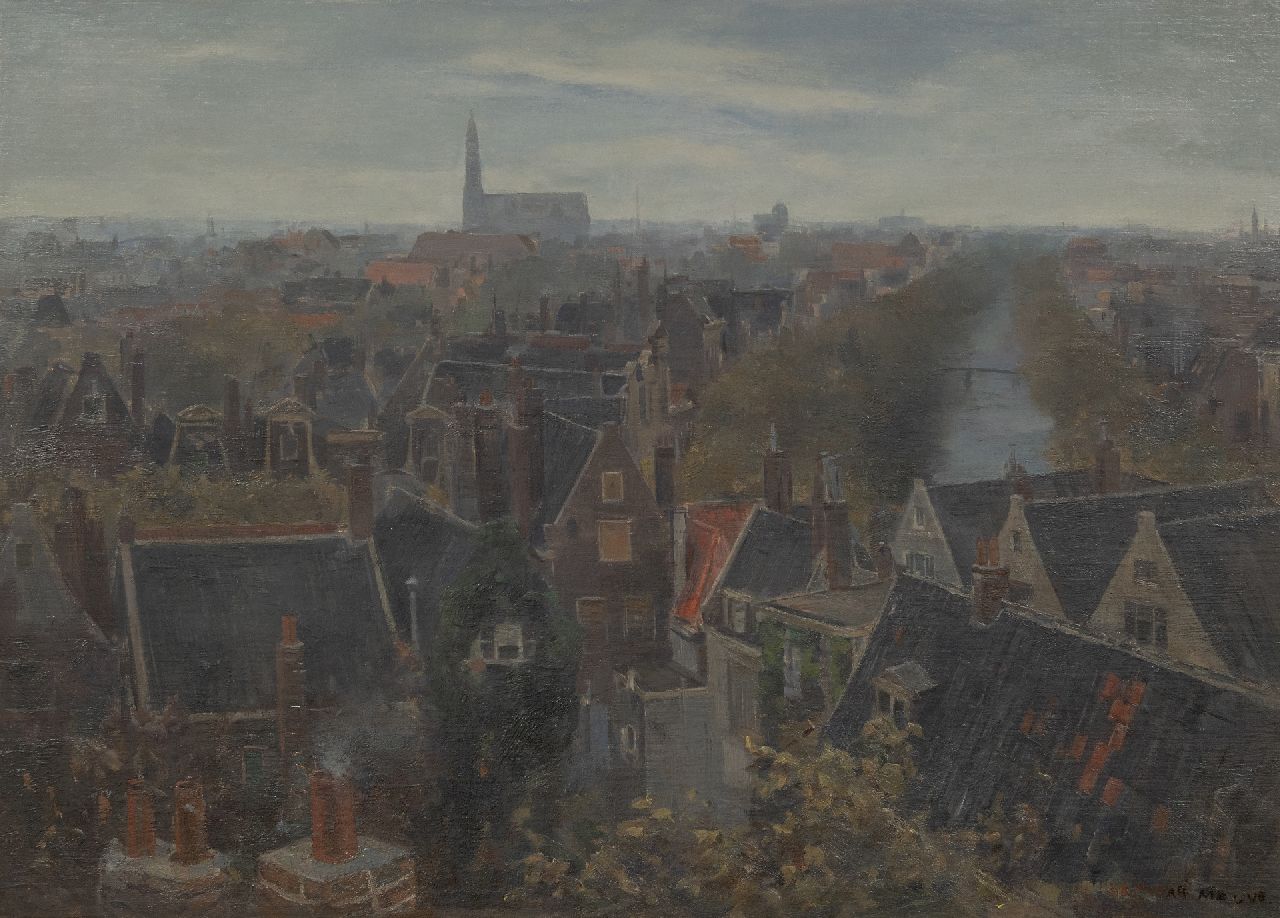 Mauve jr. A.R.  | Anton Rudolf Mauve jr., A view of a town, oil on canvas laid down on board 49.5 x 70.0 cm, signed l.r.