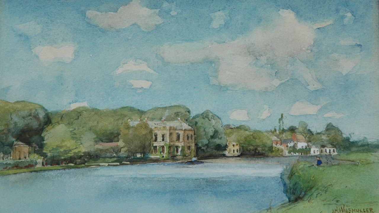 Wijsmuller J.H.  | Jan Hillebrand Wijsmuller, A view of the river Vecht with Huize Rupelmonde, pencil and watercolour on paper 15.0 x 25.0 cm, signed l.r.