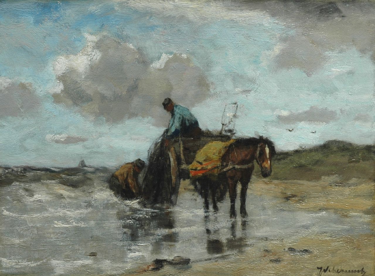 Scherrewitz J.F.C.  | Johan Frederik Cornelis Scherrewitz, Gathering shells, oil on canvas 30.0 x 40.3 cm, signed l.r. and dated 28/6/1910 on the reverse