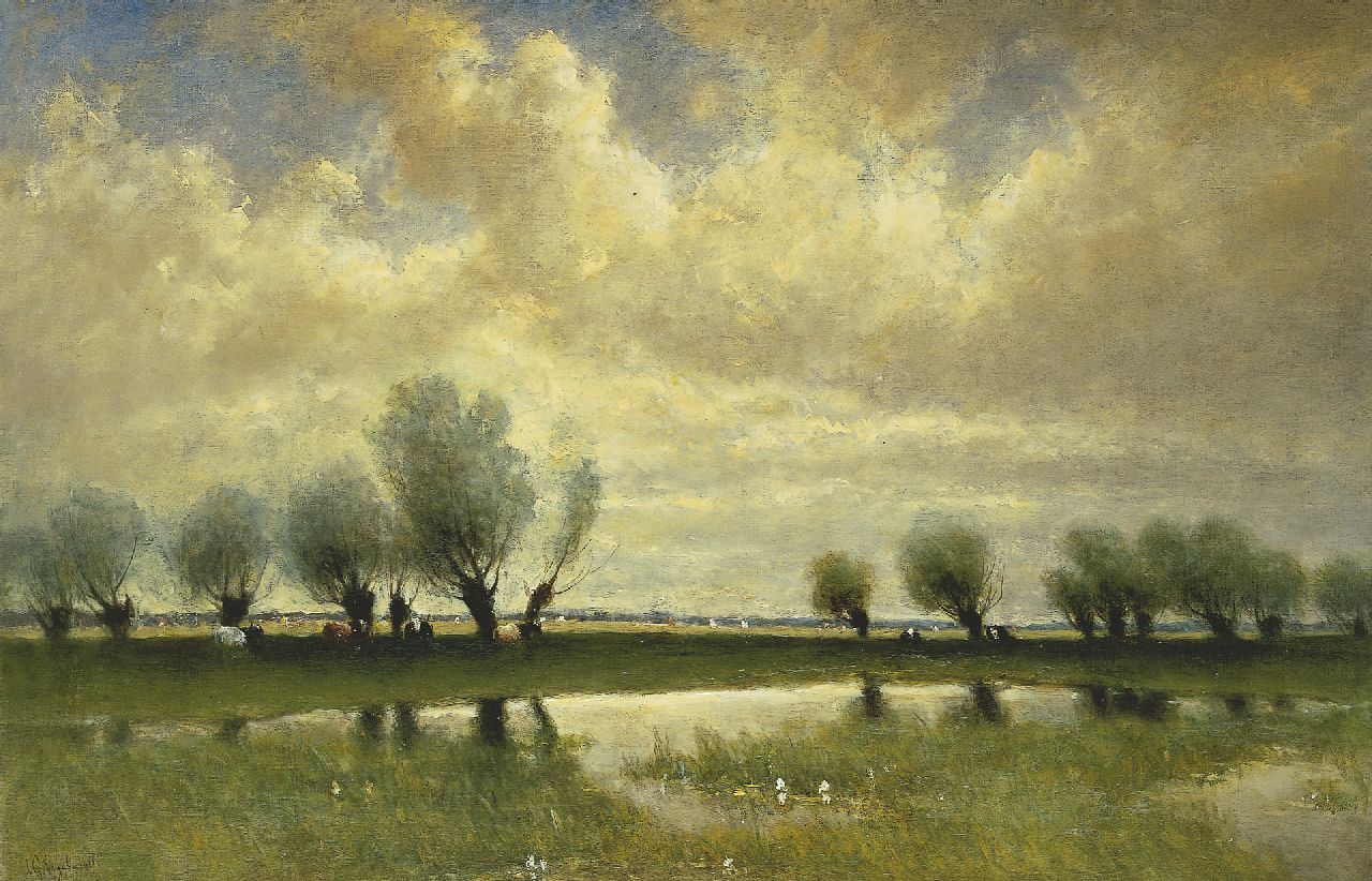 Vogel J.G.  | Johannes Gijsbert Vogel, A polder landscape with willows, oil on canvas 74.0 x 111.7 cm, signed l.l. and dated 1912