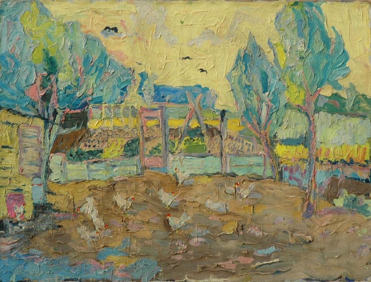 Leen Spaans | The allotment gardens next to our house, oil on canvas, 60.5 x 80.0 cm, signed on the reverse and on reverse painted '60