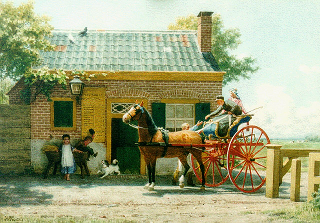 Famars Testas W. de | Willem de Famars Testas, A carriage ride, watercolour on paper 38.0 x 54.0 cm, signed l.l. and dated 1877 on the reverse