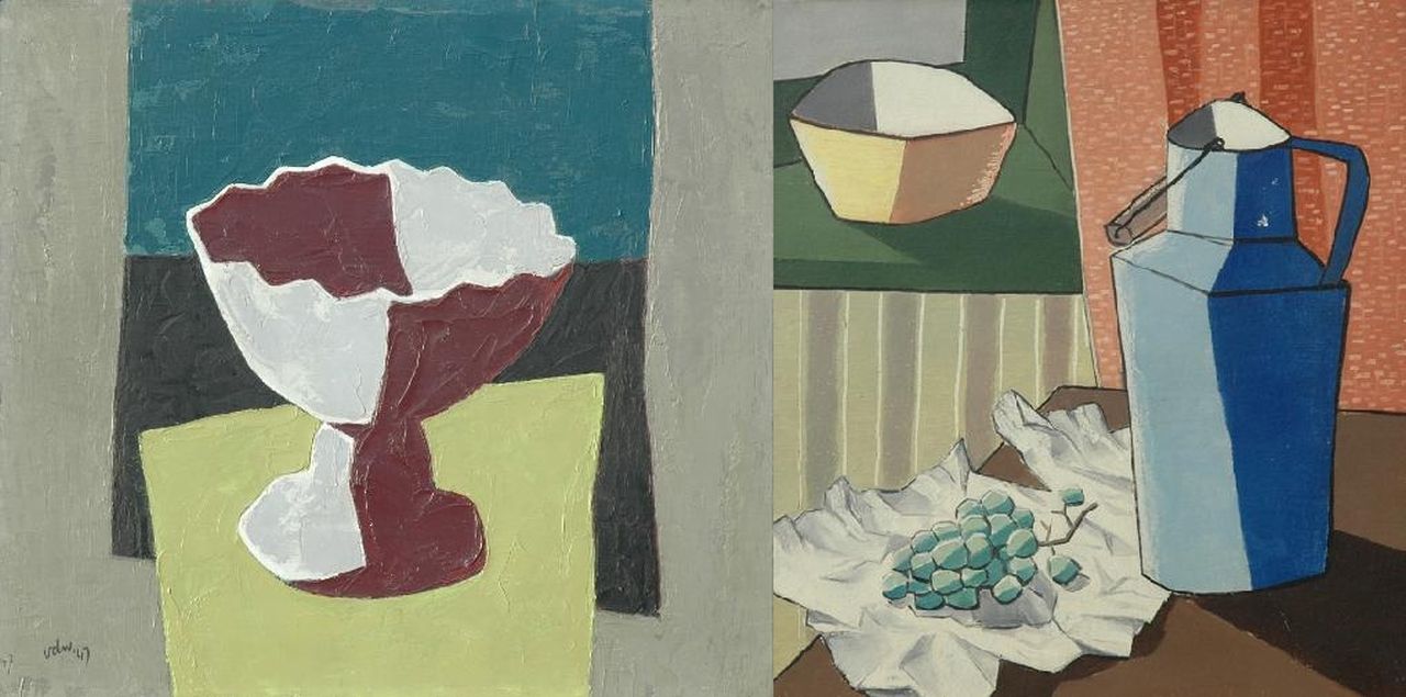 Weerd W. van der | Wim van der Weerd, Still life with a bowl; verso: Still life, oil on panel 37.5 x 41.6 cm, signed l.l. with initials and painted '47 twice