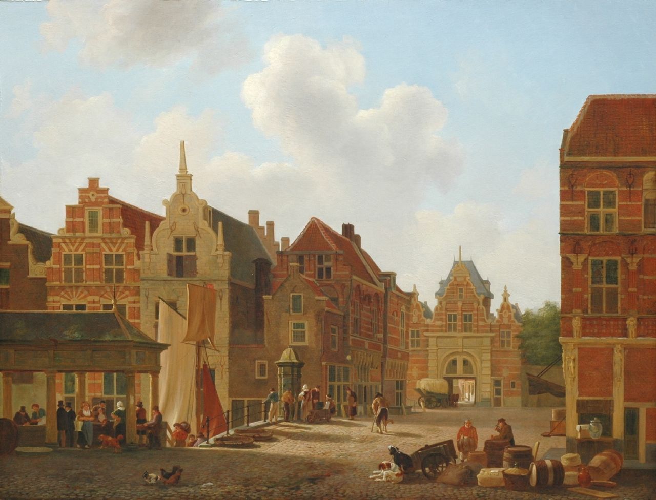 Rutten J.  | Johannes Rutten, A view of the Rietdijkspoort in Dordrecht, oil on panel 56.1 x 73.1 cm, signed l.r.