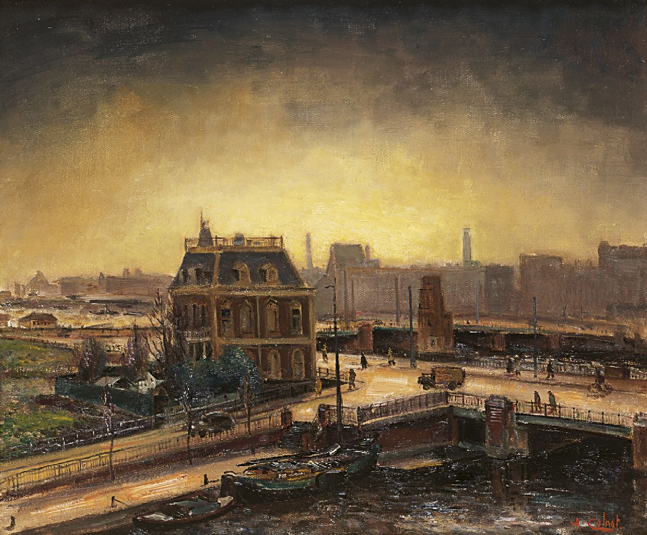 Colnot A.J.G.  | 'Arnout' Jacobus Gustaaf Colnot, View of the Berlagebrug, Amsterdam, oil on canvas 49.8 x 60.1 cm, signed l.r. and painted circa 1935