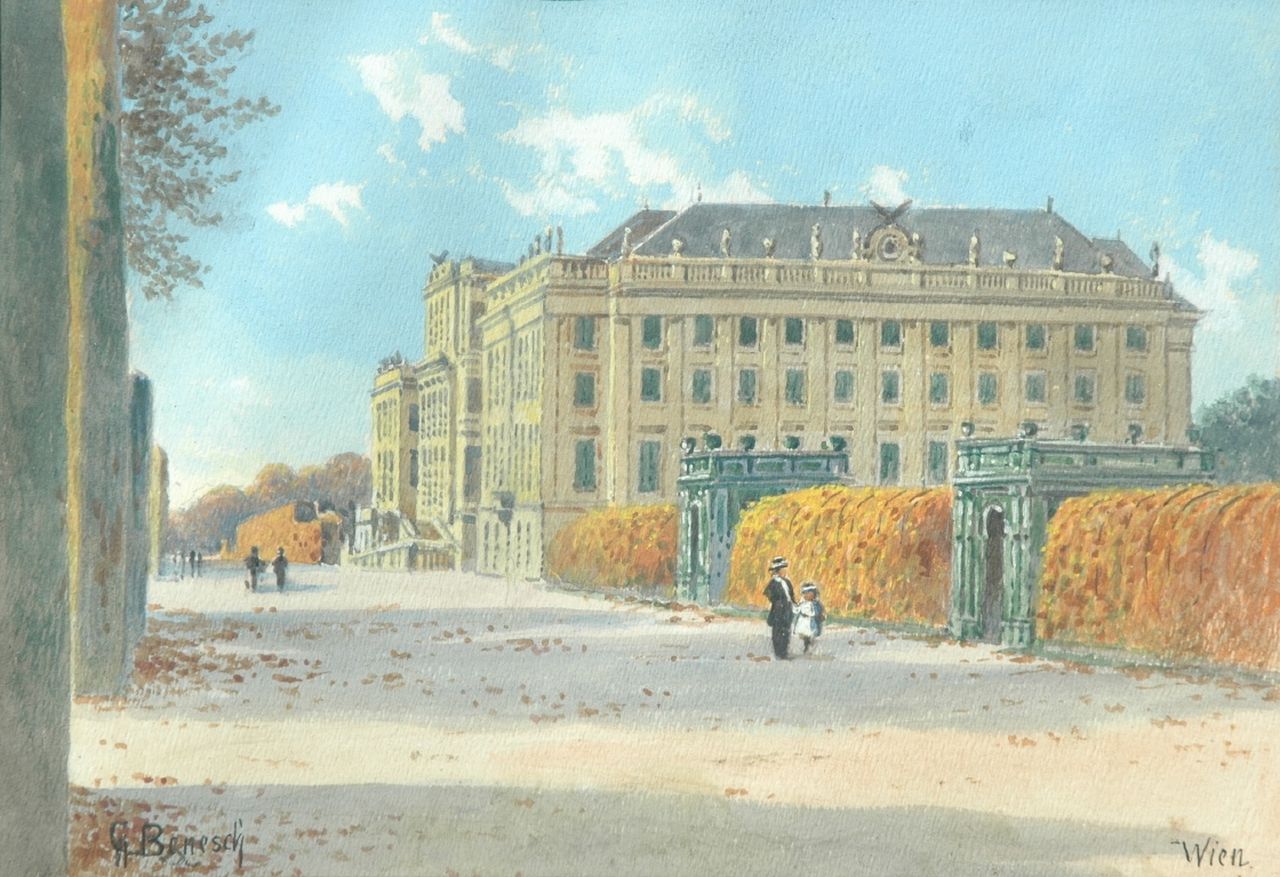 Benesch G.  | Gustav Benesch, Castle Schönbrunn, Vienna, watercolour on paper 20.2 x 28.3 cm, signed l.r.