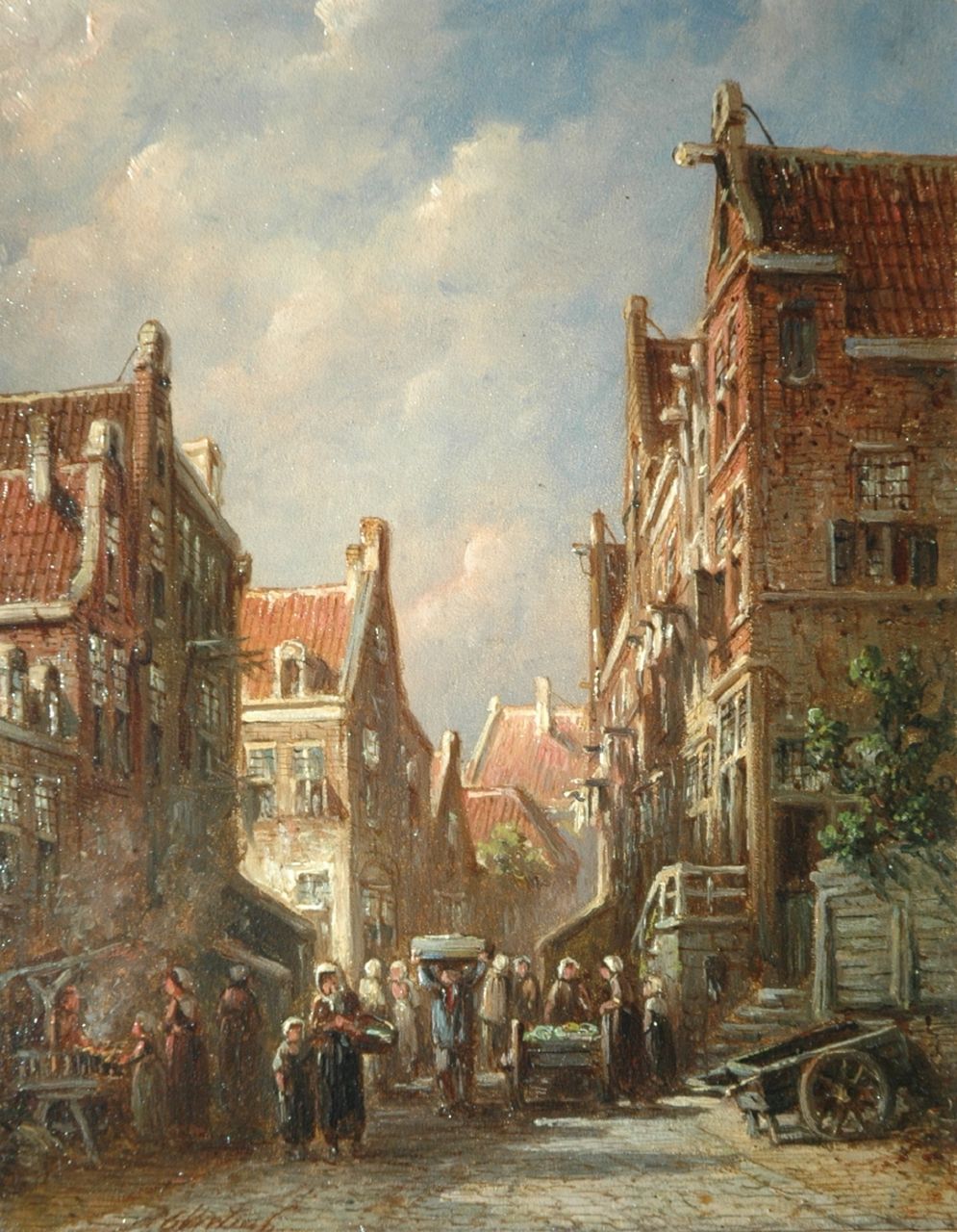 Vertin P.G.  | Petrus Gerardus Vertin, Market in a Dutch street, oil on panel 19.4 x 14.9 cm, signed l.l.
