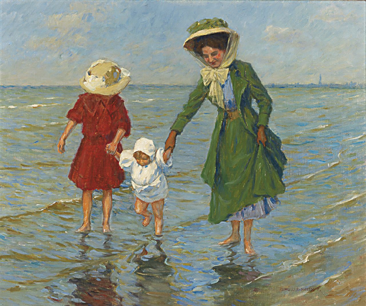Müller-Massdorf J.  | Julius Müller-Massdorf, Paddling, oil on canvas 45.7 x 56.0 cm, signed l.r. and dated June 1928 on the reverse
