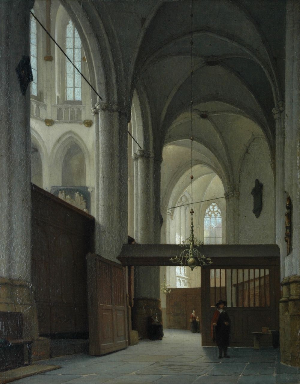 Schenkel J.J.  | Jan Jacob Schenkel, Interior of the Nieuwe Kerk, Amsterdam, oil on canvas 63.0 x 49.6 cm, signed l.l.