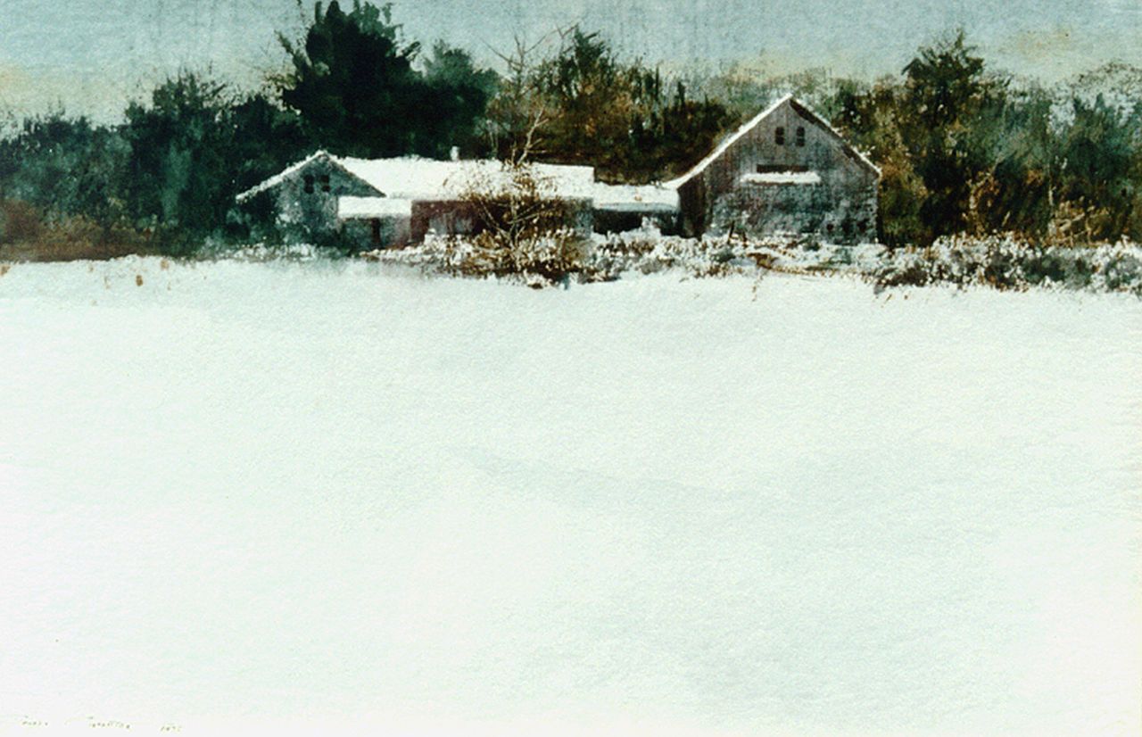 Carpenter G.  | George Carpenter, Winter in Bloodfield New Hampshire, watercolour on paper 36.0 x 54.0 cm, signed l.l. and dated 1975
