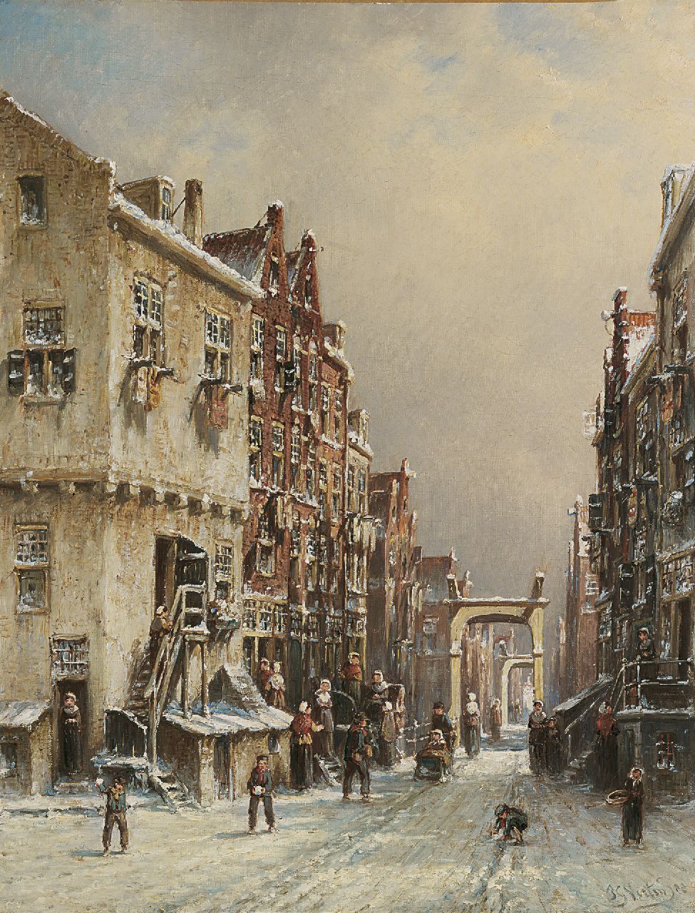 Vertin P.G.  | Petrus Gerardus Vertin, A Dutch town in winter, oil on canvas 45.5 x 35.1 cm, signed l.r. and dated 88