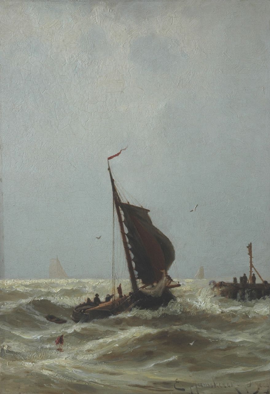 Heemskerck van Beest J.E. van | Jacob Eduard van Heemskerck van Beest, A Turbulent Sea, oil on panel 50.1 x 34.9 cm, signed l.r.