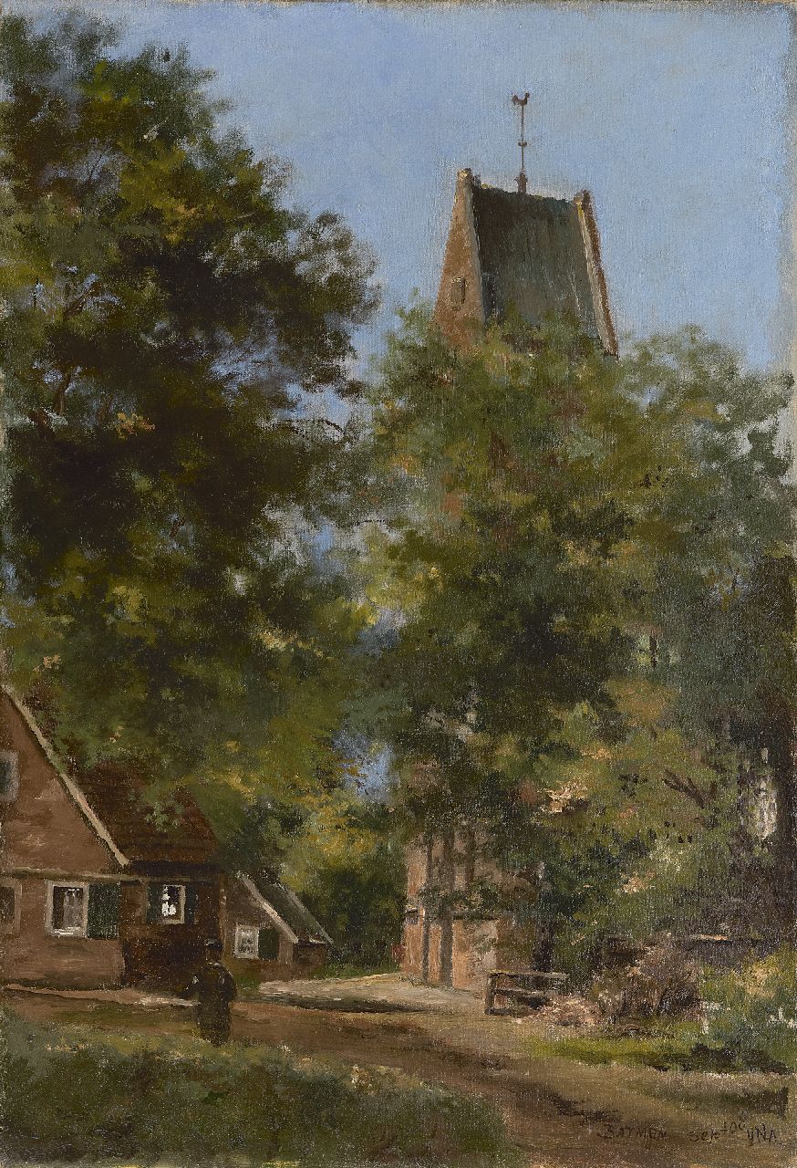 Ven P.J. van der | 'Paul' Jan van der Ven | Paintings offered for sale | A view of the church of Bathmen, oil on canvas 68.5 x 48.0 cm, signed l.r. and dated 'sept. '08'