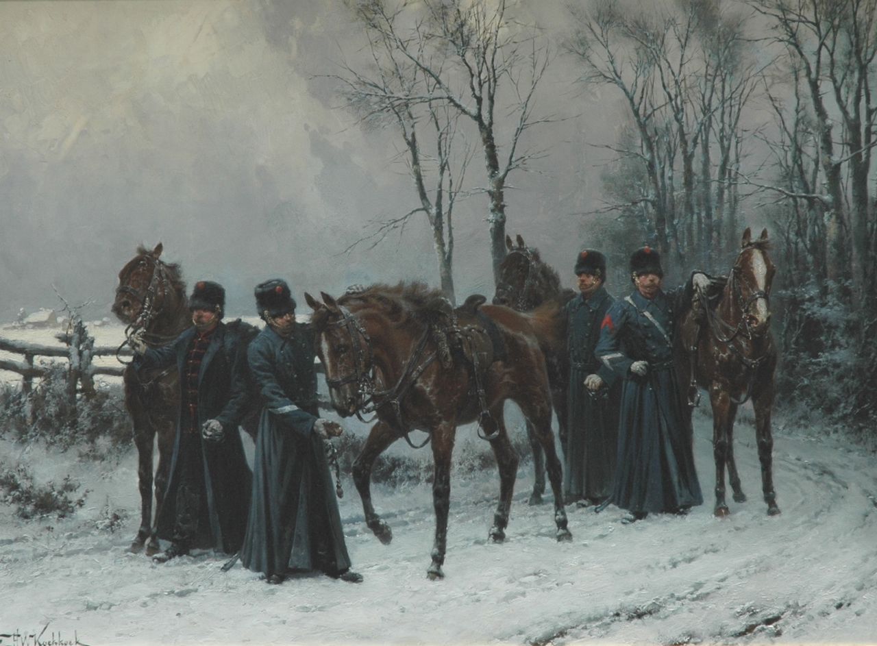 Koekkoek H.W.  | Hermanus Willem Koekkoek, Dutch Red Hussars, oil on canvas 42.5 x 58.5 cm, signed l.l. and painted ca. 1894