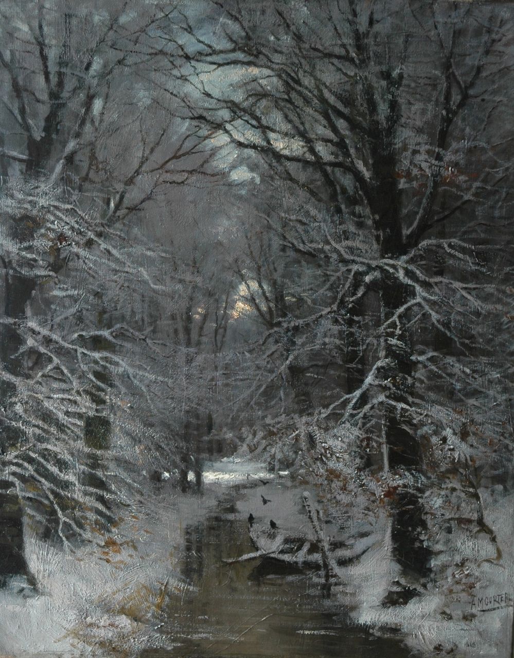Gorter A.M.  | 'Arnold' Marc Gorter, Forest stream in the snow, oil on canvas 76.2 x 60.3 cm, signed l.r.