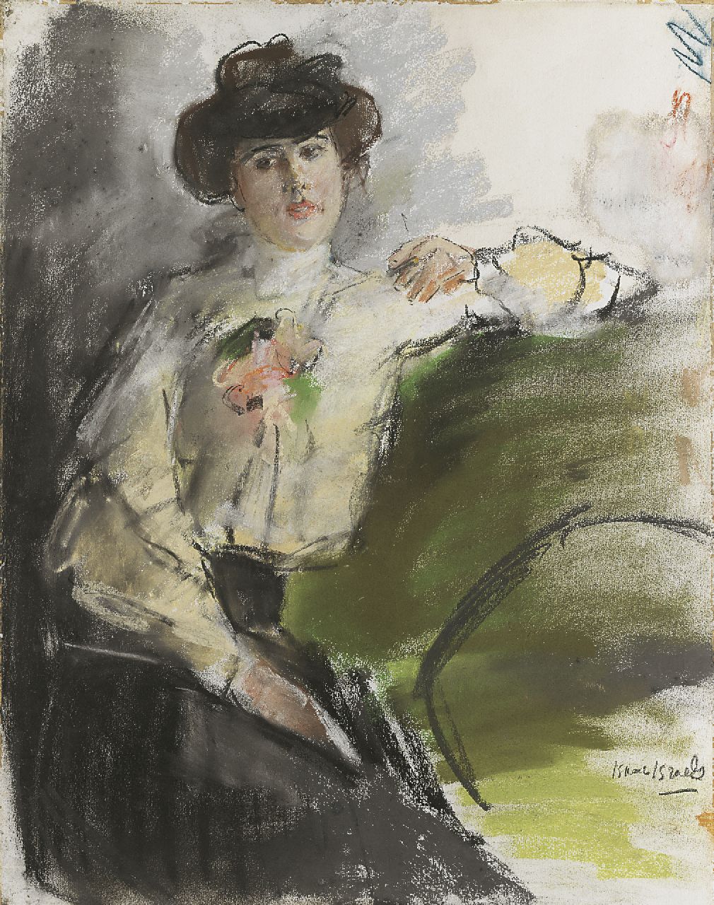 Israels I.L.  | 'Isaac' Lazarus Israels, Seamstress smoking, pastel on paper 57.0 x 47.0 cm, signed l.r. and painted circa 1905