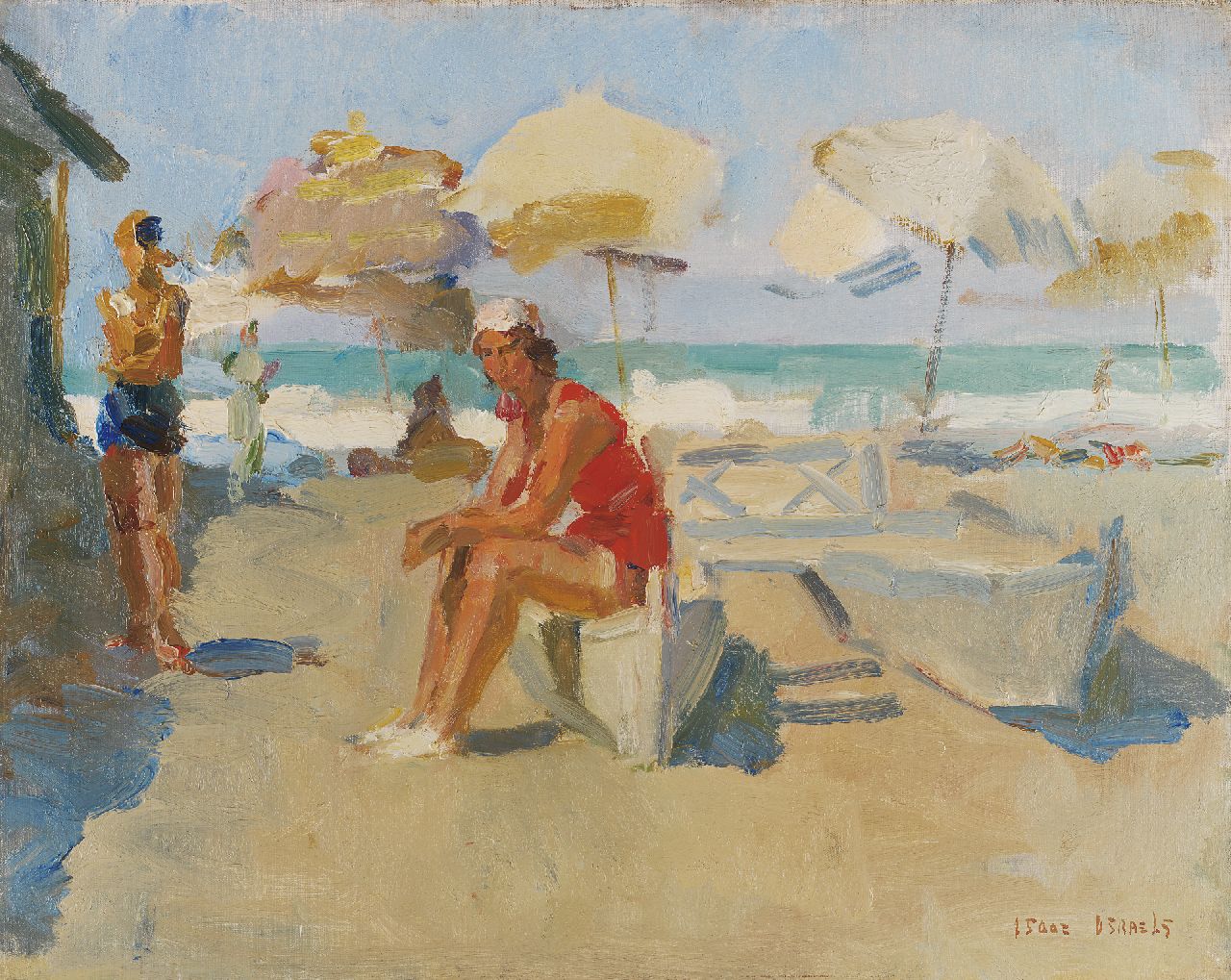 Israels I.L.  | 'Isaac' Lazarus Israels, Figures on the beach of 'Il Lido di Venezia', oil on canvas 40.1 x 50.3 cm, signed l.r. and painted circa 1927