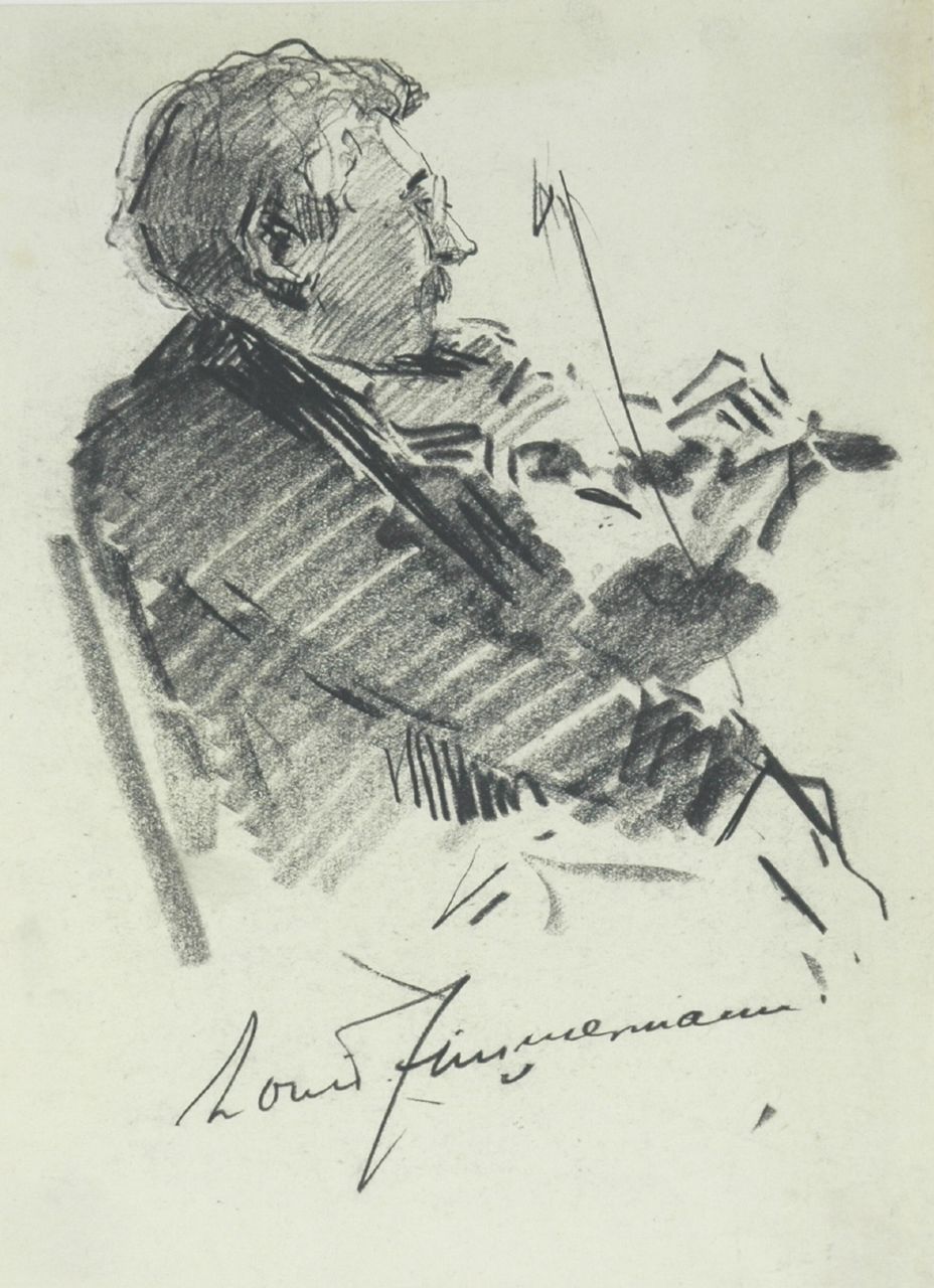 Moerkerk H.A.J.M.  | Hermanus Antonius Josephus Maria 'Herman' Moerkerk, Portrait of composer and violin player Louis Zimmermann, black chalk on paper 22.3 x 16.1 cm