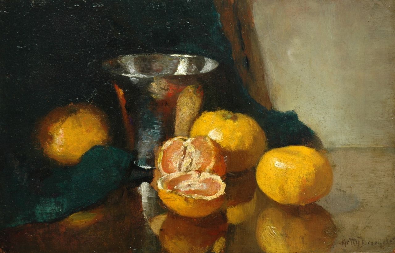 Broedelet-Henkes H.  | Hester 'Hetty' Broedelet-Henkes, A still life with fruit, oil on panel 21.1 x 32.4 cm, signed l.r.