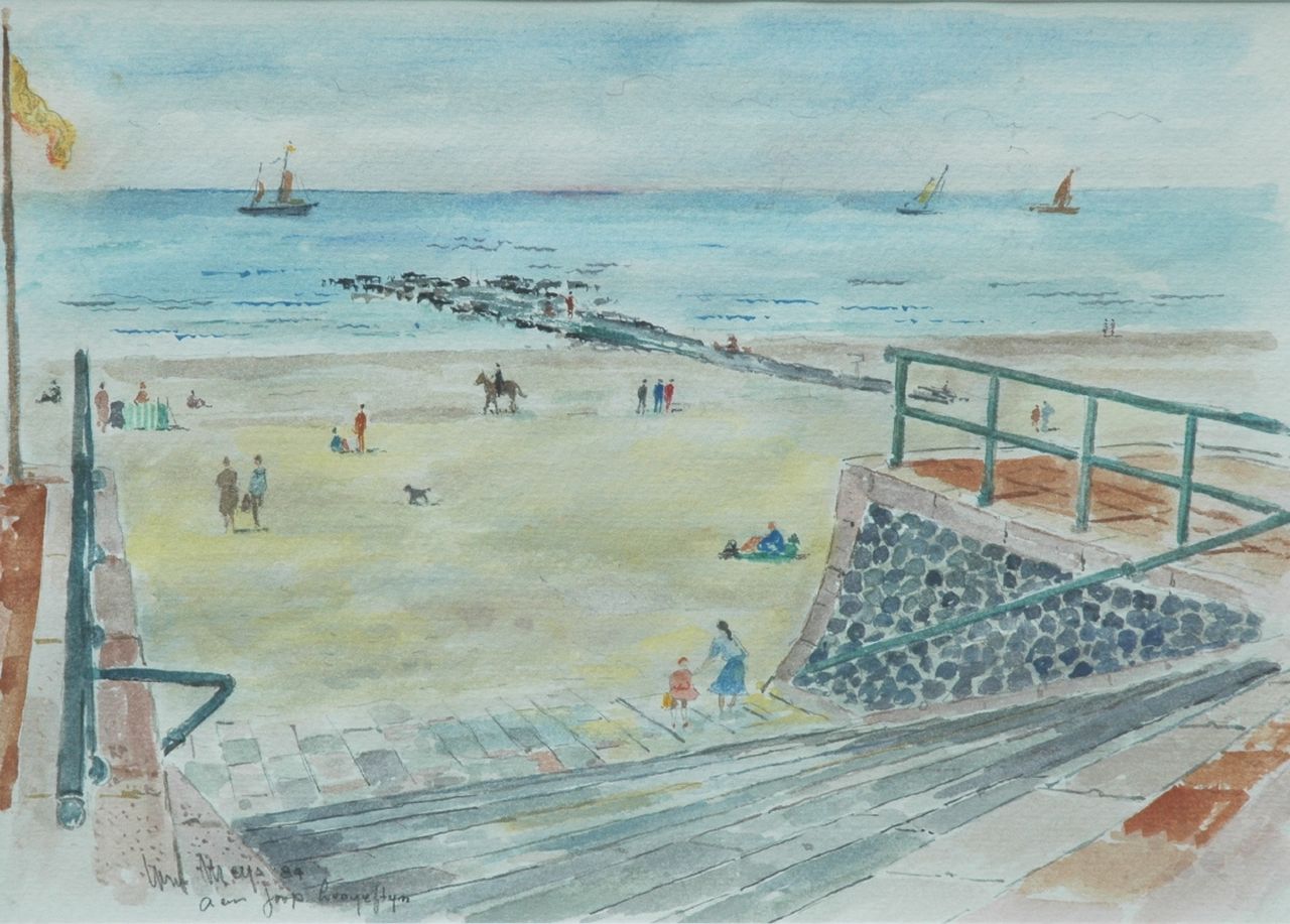 Meys L.Th.J.  | Ludovicus Theodorus Johannes 'Louis' Meys, Scheveningen beach, watercolour on paper 26.5 x 37.0 cm, signed l.l. and dated '84