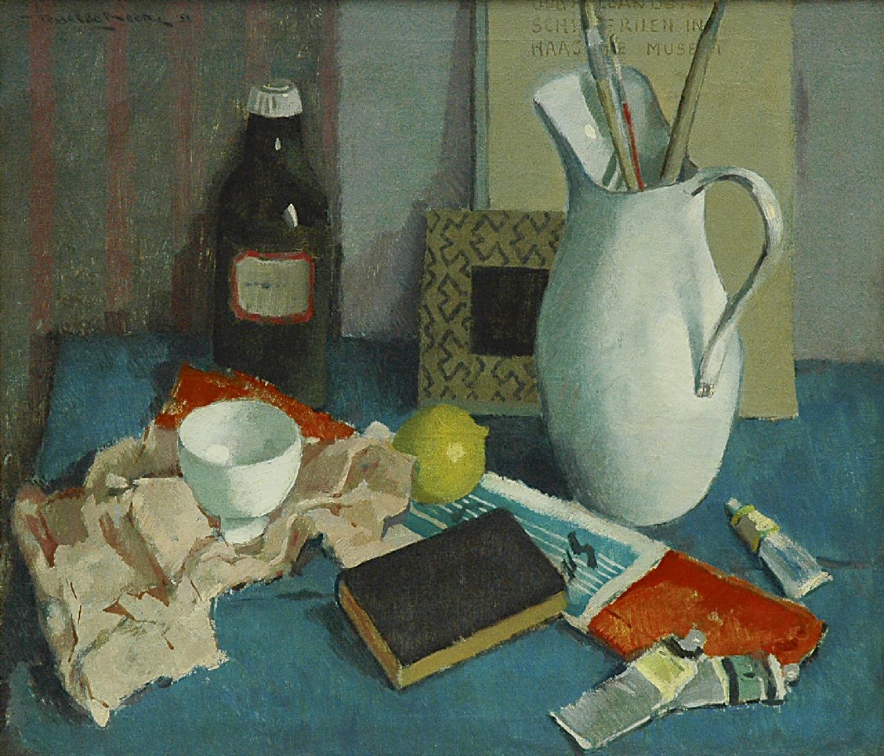 Boer H. de | Hessel de Boer, Still life with a white jug, oil on canvas 60.4 x 70.3 cm, signed u.l. and dated '51