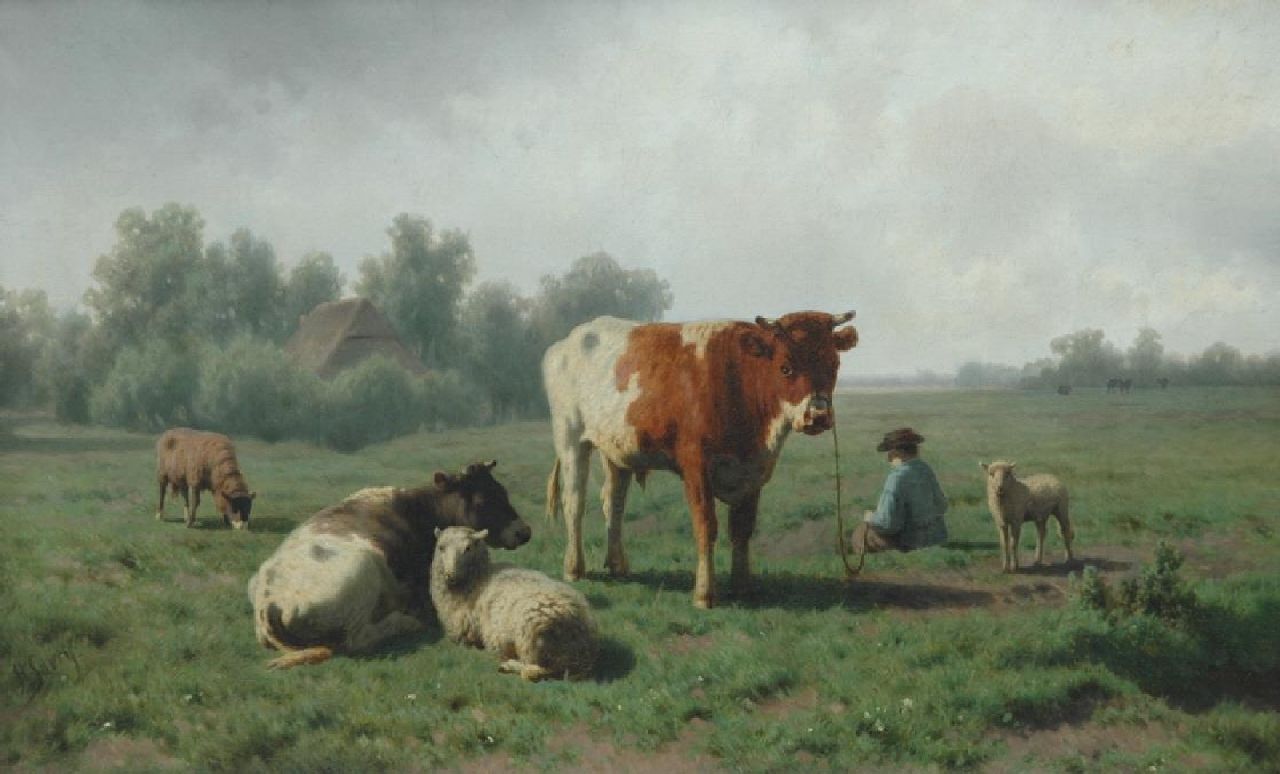 Savrij H.  | Hendrik Savrij, A summer landscape with cattle, oil on canvas 50.0 x 82.0 cm, signed l.l.