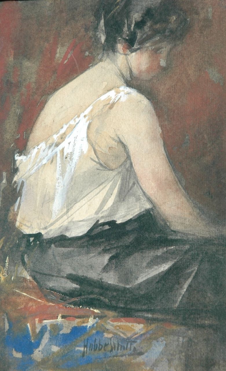 Smith H.  | Hobbe Smith, A painter's model, watercolour on paper 18.0 x 12.0 cm, signed l.c.