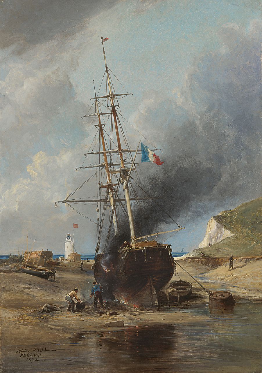 Noël J.A.  | Jules Achille Noël, Shipbuilding yard, Fécamp, oil on canvas 54.4 x 38.2 cm, signed l.l. and executed in 'Fécamp IX72'