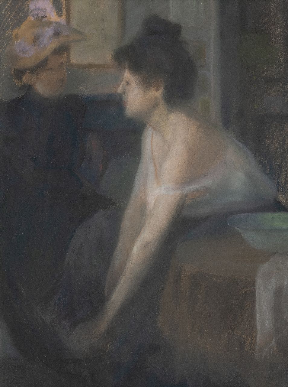 Charles Léandre | Femmes à la toilette, pastel on paper laid down on painter's board, 48.0 x 37.8 cm, signed l.r.