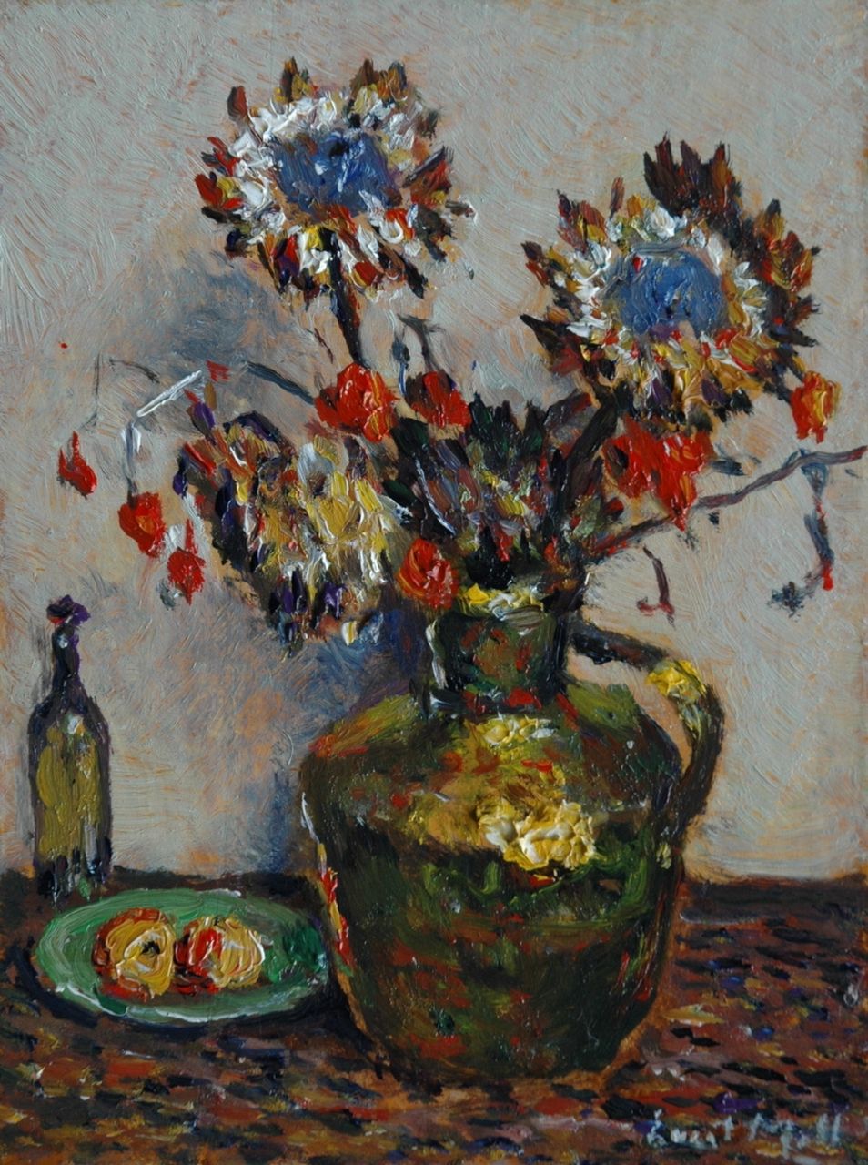 Moll E.  | Evert Moll, Flowers in a copper milk can, oil on panel 23.6 x 17.7 cm, signed l.r.