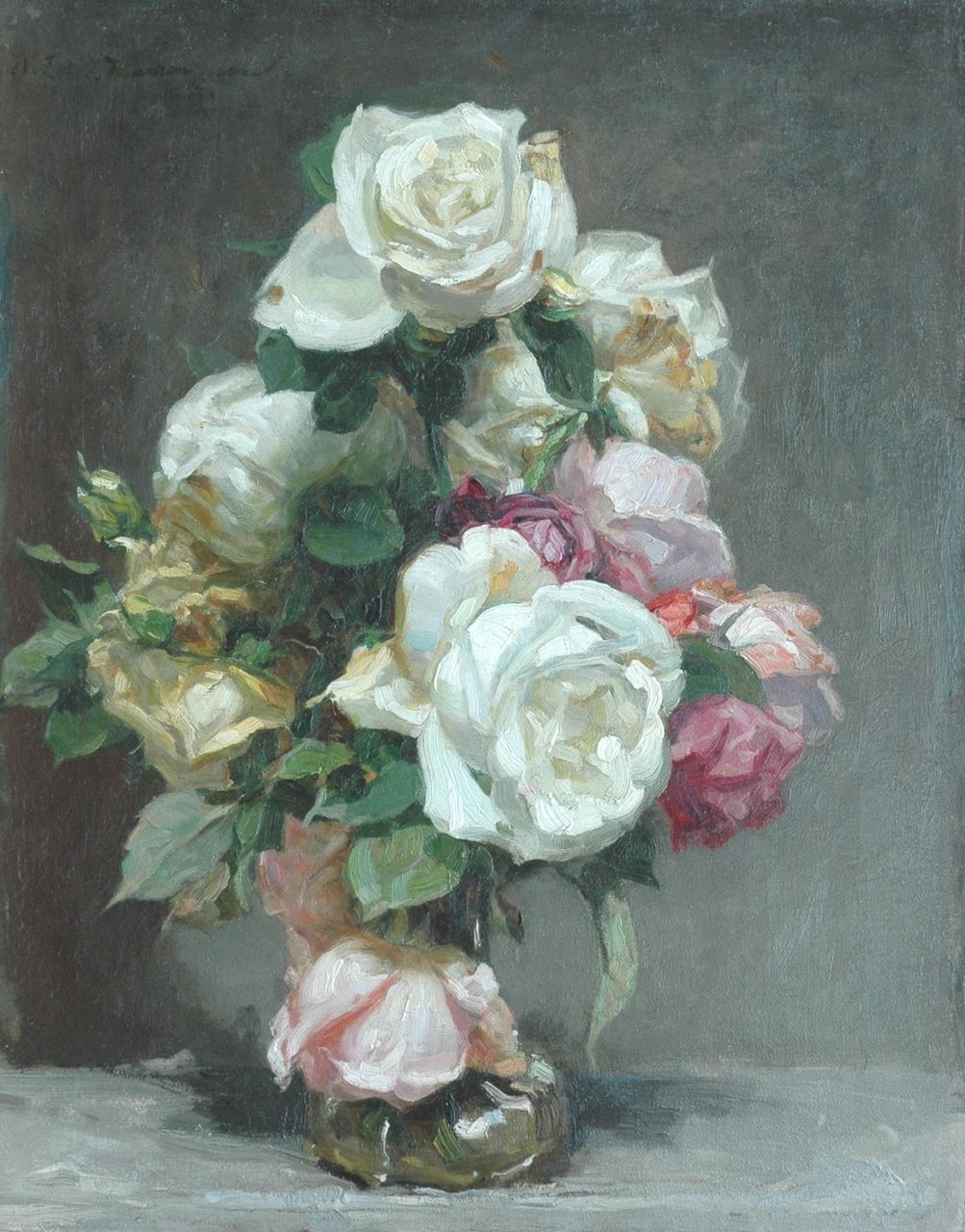 Vaarzon Morel W.F.A.I.  | Wilhelm Ferdinand Abraham Isaac 'Willem' Vaarzon Morel, Tea roses, oil on canvas 50.8 x 40.8 cm, signed u.l.