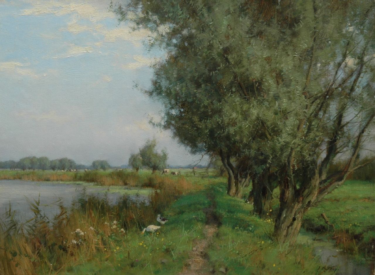 Holtrup J.  | Jan Holtrup, A polder landscape in summer, oil on canvas 30.3 x 40.4 cm, signed l.r.